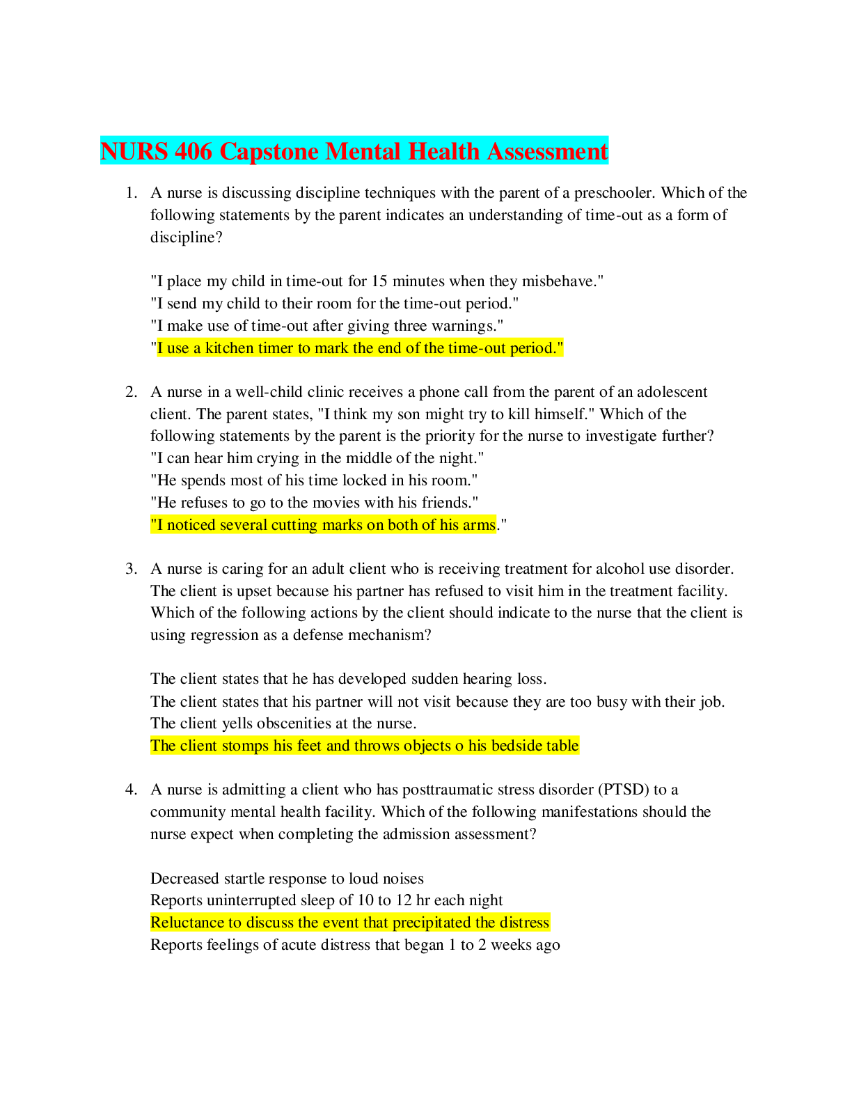 Preview of NURS 406 Capstone Mental Health Assessment
